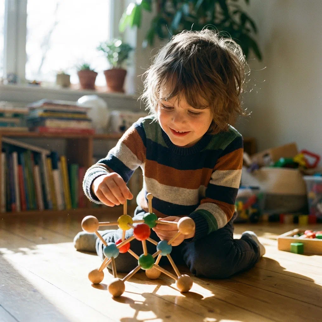 A twice-exceptional child deeply focused on complex play