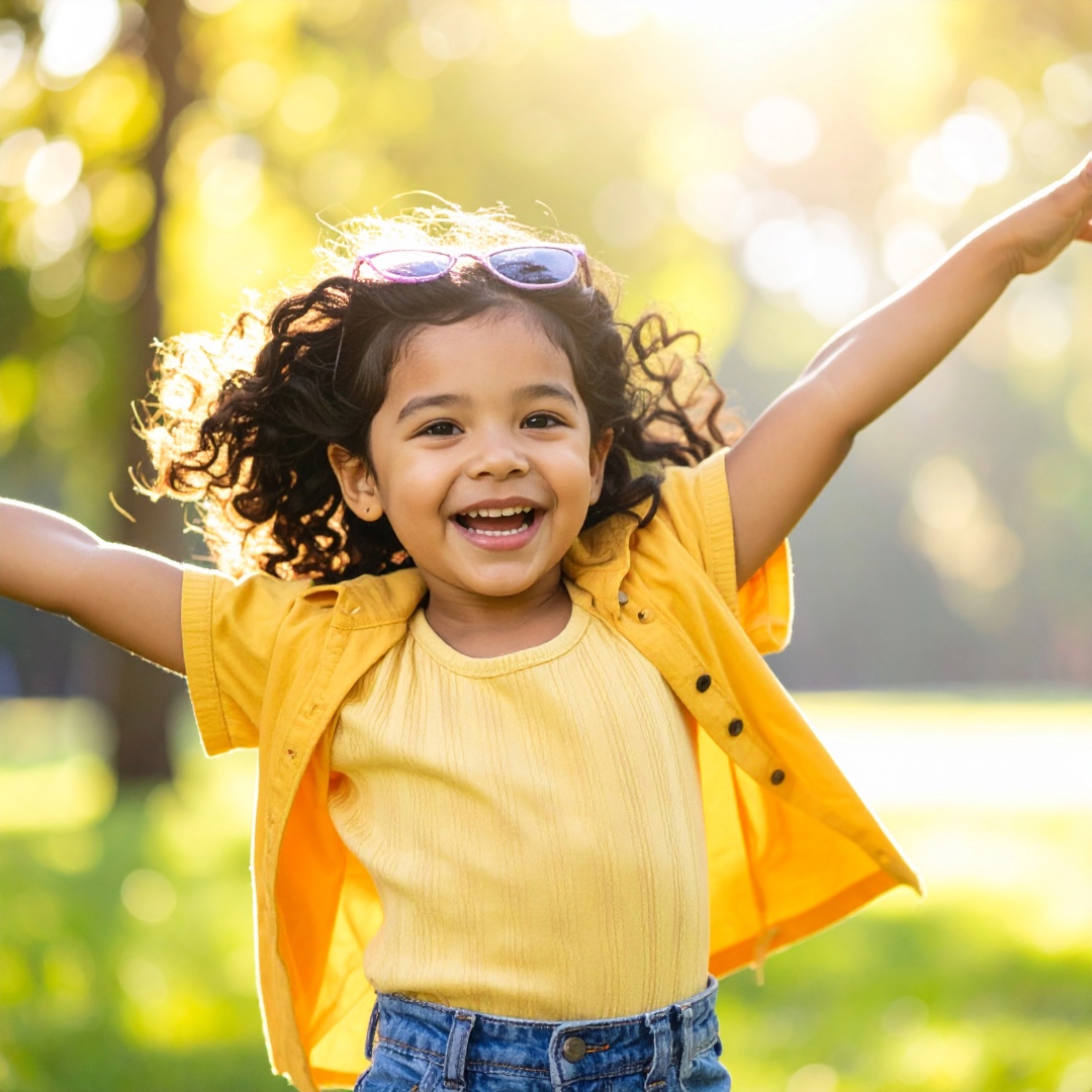 Happy child running at a park near Albany / Berkeley